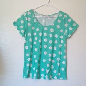 Misslook Green Floral Print Short Sleeve Shirt Womans Size Small